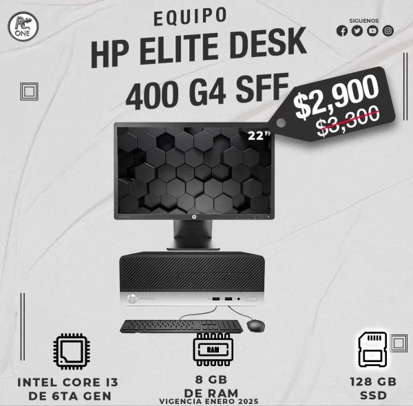 Equipo Hp Elitedesk 400 G4 Sff 8ram 128ssd Monitor 22” - Imagen 2