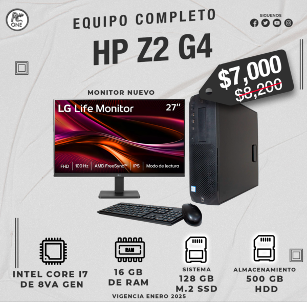 Equipo Completo HP Z2 G4 i7 8th 16Gb RAM 27 LG Nuevo - Imagen 2