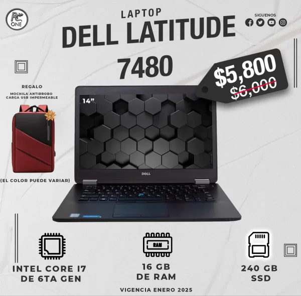 Laptop Dell Latitude 7480 Core i7 6ta 16 RAM 240GB SSD - Imagen 2