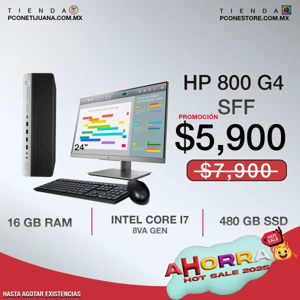 Hp EliteDesk 800 G4 SFF i7 8va 16 GB RAM 480 GB SSD Monitor 24" - Imagen 2