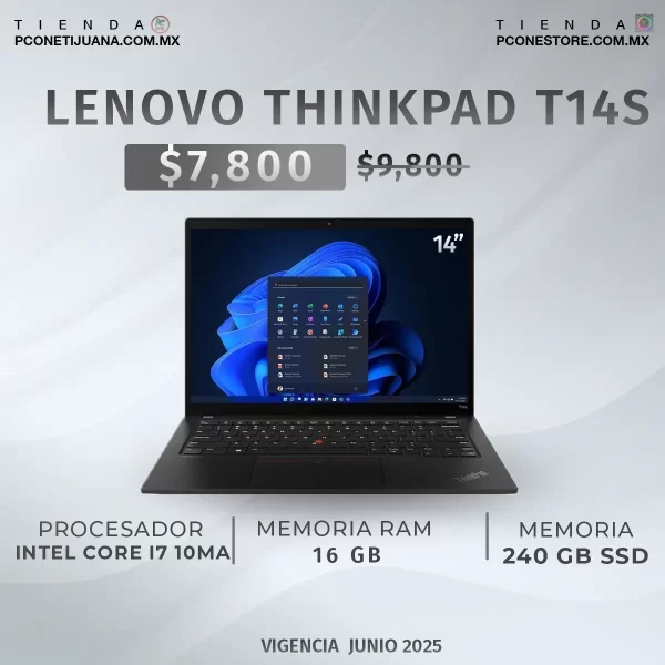 LAPTOP LENOVO THINKPAD T14S i7 10MA, 14", TOUCH, 16RAM 240M.2 - Imagen 2