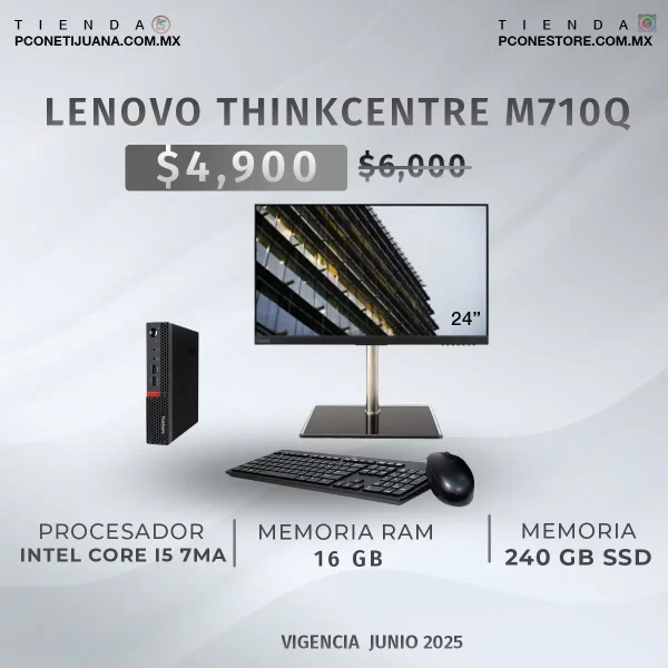 Lenovo ThinkCentre M710q i5 de 7th Gen 240Gb SSD 16Gb DDR4, Monitor Lenovo 24’’ - Imagen 2