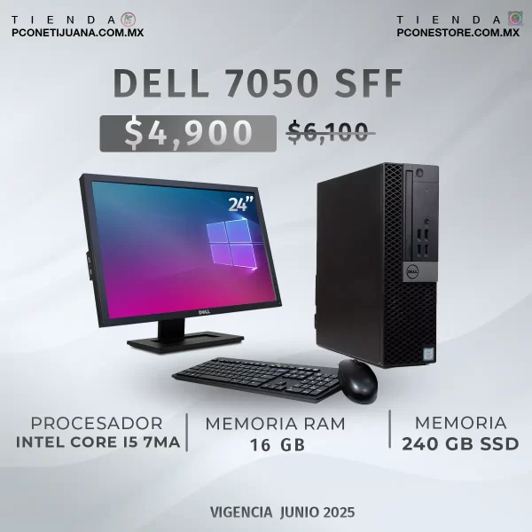Equipo Completo Dell Optiplex 7050 SFF i5 de 7th Gen 240Gb y SSD 16Gb DDR4, Monitor Dell 24’’ - Imagen 2