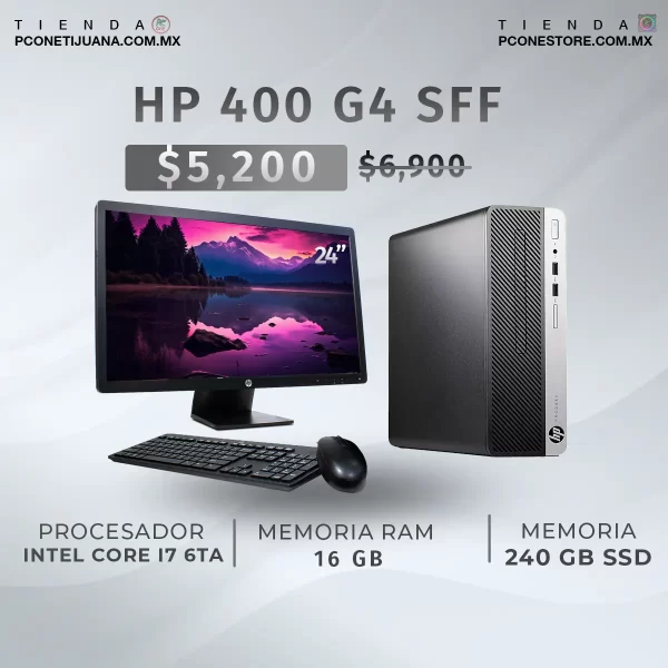 Hp 400 G4 i7 6ta SFF 240Gb y SSD 16Gb DDR4, Monitor HP 24’’ - Imagen 2